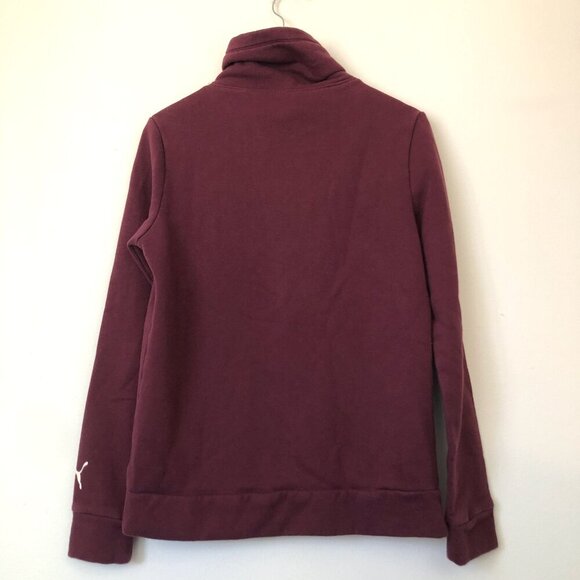 PUMA Asymmetrical Cowl Neck Fleece Sweatshirt Burgundy Maroon Red Logo Medium M - Picture 12 of 13